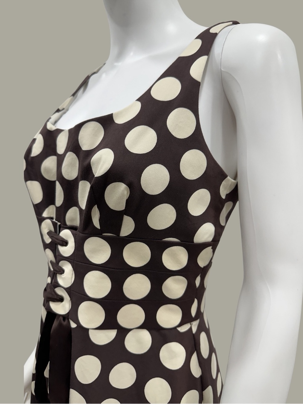 Timeless Charm Vintage Inspired Donna Ricco Polka Dot Corset-Waist Midi Dress - Picture 9 of 10